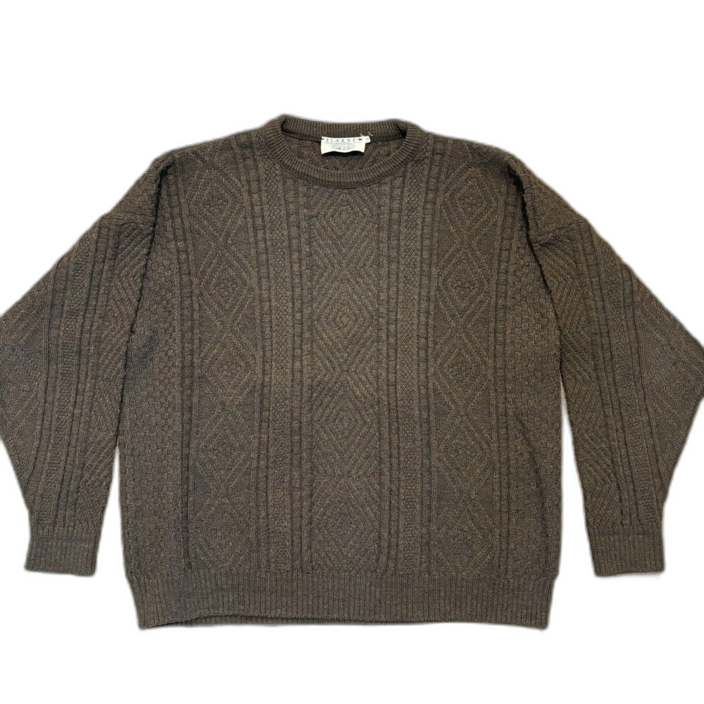 Blarney Woolen Mills Sweater Womens Brown Wool Crewneck Cable Knit Fisherman